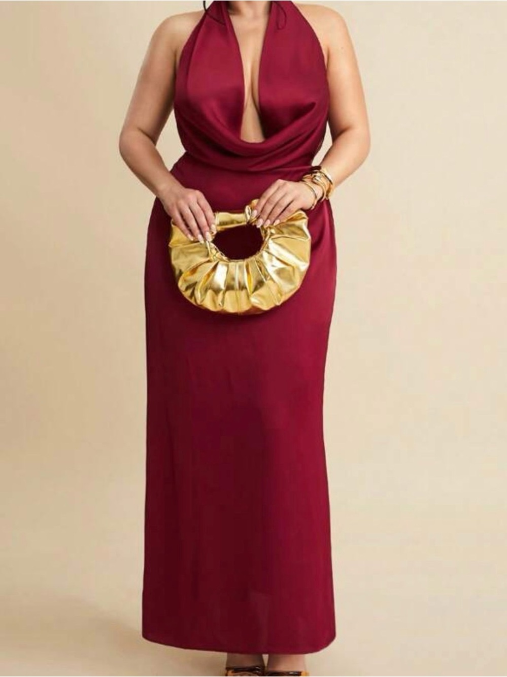 Deep Plum Halter Cowl Neck Maxi Dress